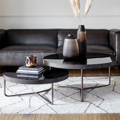 Libra Knightsbridge Black Glass Round Coffee Table Set Of 2