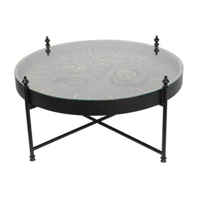 Libra Palladium Black And Gold Cogs Round Coffee Table