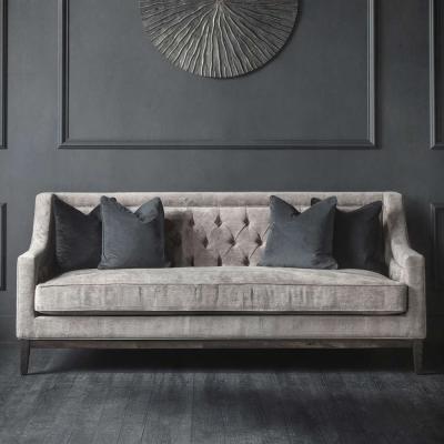 Libra Theodore Warm Grey Fabric Buttoned 3 Seater Sofa