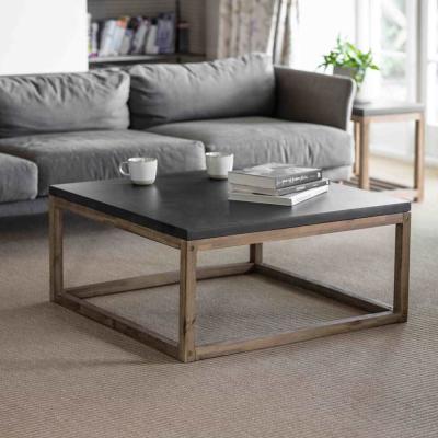 Hilcot Coffee Table Square Slate Grey Acacia Wood