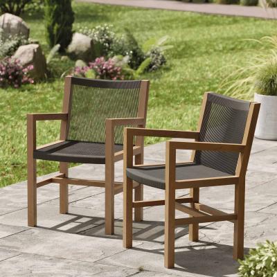Pair Of Mylor Outdoor Arm Chairs Black Teak And Poly Rope
