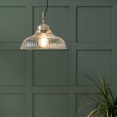 Fovant Fluted Glass Pendant Light Satin Nickel