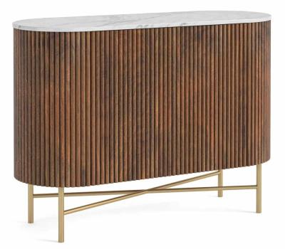 Harvard 100cm Small 2 Door Fluted Curved Sideboard With White Marble Top