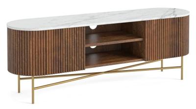 Harvard 150cm Fluted Curved Tv Unit With White Marble Top