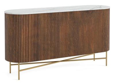 Harvard 150cm Medium 2 Door Fluted Curved Sideboard With White Marble Top