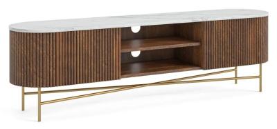 Harvard 180cm Fluted Curved Tv Unit With White Marble Top