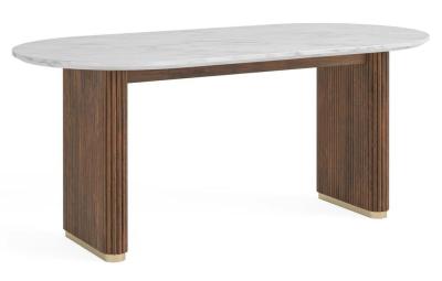 Harvard 6 Seater Oval Fluted Dining Table White Marble Top