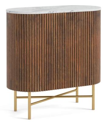 Harvard 65cm Mini 2 Door Fluted Curved Sideboard With White Marble Top