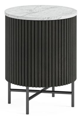 Lucas Black 1 Door Fluted Bedside Table With White Marble Top