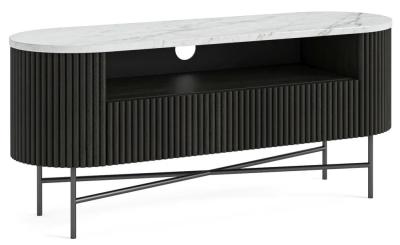 Lucas Black 120cm Fluted Curved Tv Unit With White Marble Top