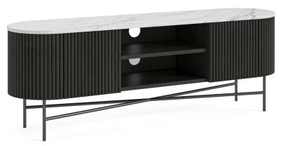 Lucas Black 150cm Fluted Curved Tv Unit With White Marble Top