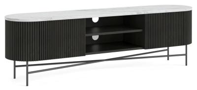 Lucas Black 180cm Fluted Curved Tv Unit With White Marble Top
