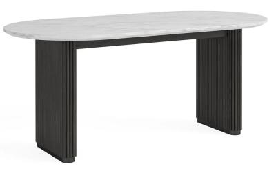 Lucas Black 6 Seater Oval Fluted Dining Table White Marble Top