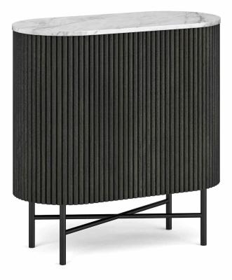 Lucas Black 65cm Mini 2 Door Fluted Curved Sideboard With White Marble Top