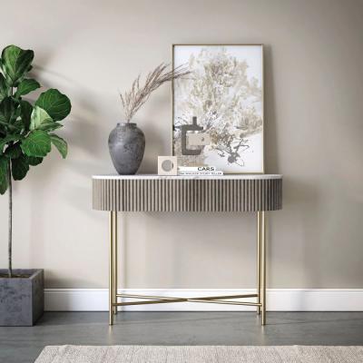 Isabella Grey 100cm Fluted Console Table With White Marble Top