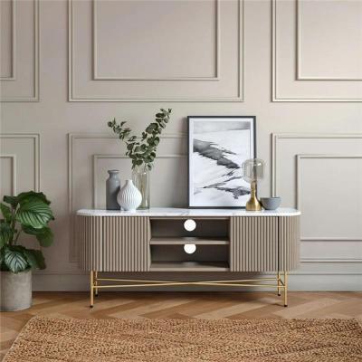 Isabella Grey 150cm Fluted Curved Storage Tv Unit With White Marble Top
