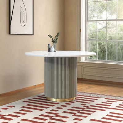 Isabella Grey 4 Seater Round Fluted Dining Table With White Marble Top 120cm