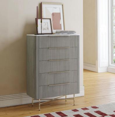 Isabella Grey 5 Drawer Fluted Chest With White Marble Top