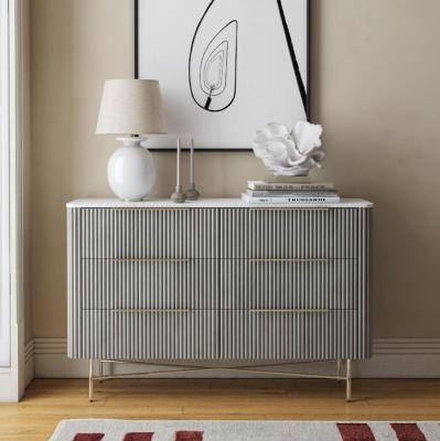 Isabella Grey 6 Drawer Fluted Chest With White Marble Top