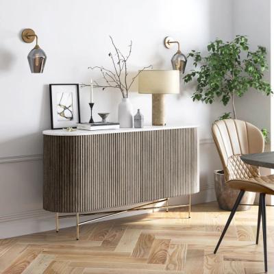 Isabella Grey Large 2 Door Fluted Curved Sideboard With White Marble Top 145cm