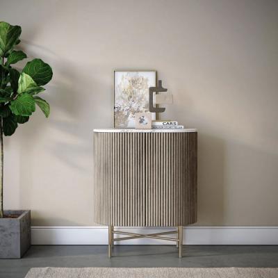 Isabella Grey Mini 2 Door Fluted Curved Sideboard With White Marble Top 65cm
