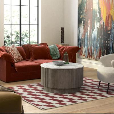 Isabella Grey Round Fluted Coffee Table With White Marble Top