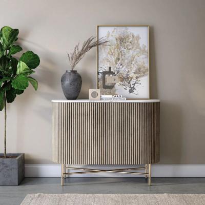 Isabella Grey Small 2 Door Fluted Curved Sideboard With White Marble Top 100cm