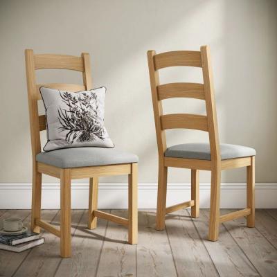 2 X Normandy Oak And Beige Fabric Ladder Back Dining Chair