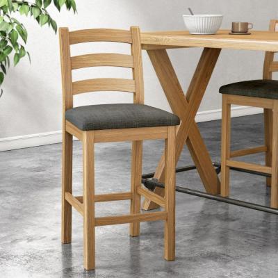 2 X Normandy Oak And Charcoal Fabric Bar Stool