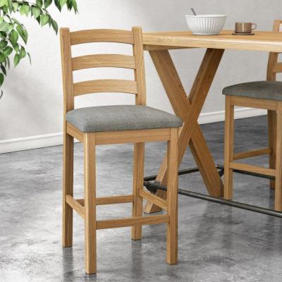 2 X Normandy Oak And Grey Fabric Bar Stool