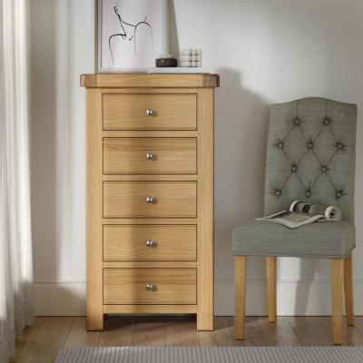 Normandy Oak 5 Drawer Tallboy Chest