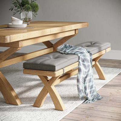 Normandy Oak And Grey Fabric Dining Bench With Cross Leg