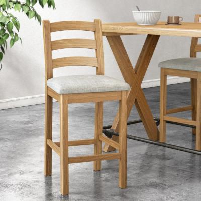 2 X Normandy Oak And Beige Fabric Bar Stool