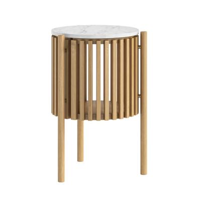 Soho Oak 1 Door Slatted Story Round Side Table White Marble Top