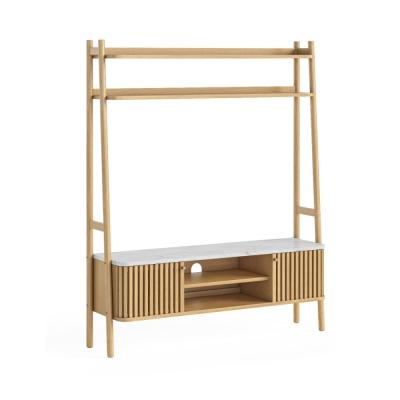 Soho Oak Slatted Ladder Storage Tv Unit White Marble Top