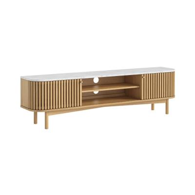 Soho Oak 180cm Slatted Large Storage Tv Unit White Marble Top