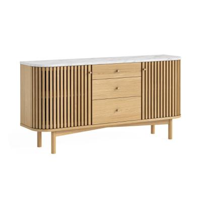 Soho Oak 2 Door Slatted Sideboard White Marble Top 140cm