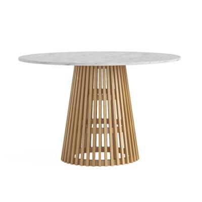 Soho Oak 4 Seater Round Dining Table With Slatted Base White Marble Top 120cm