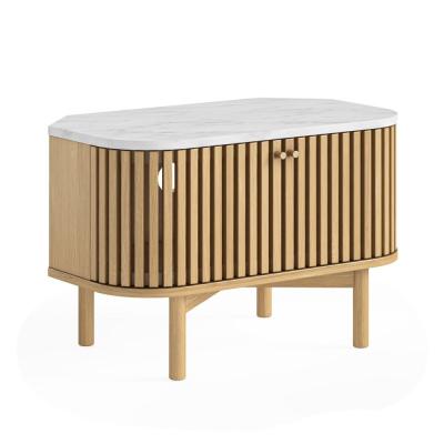 Soho Oak Slatted Corner Storage Tv Unit White Marble Top