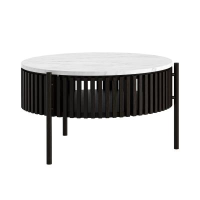 Soho Black 1 Door Slatted Story Round Coffee Table White Marble Top