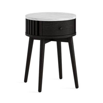 Soho Black 1 Drawer Slatted Round Side Table White Marble Top