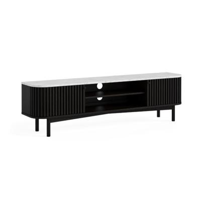 Soho Black 180cm Slatted Large Storage Tv Unit White Marble Top