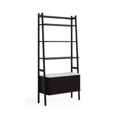 Soho Black 2 Door Slatted Bookcase White Marble Top