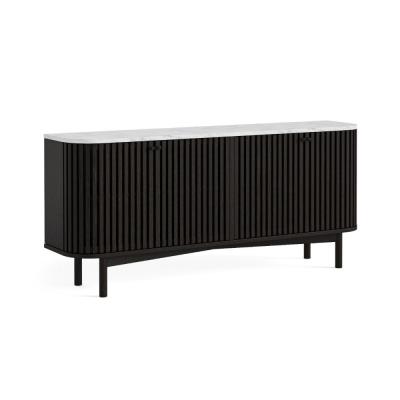 Soho Black 4 Door Slatted Large Sideboard White Marble Top