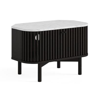 Soho Black Slatted Corner Storage Tv Unit White Marble Top