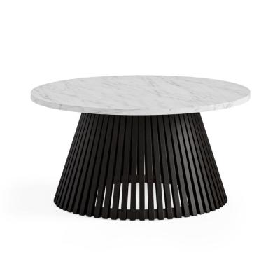Soho Black Slatted Round Coffee Table White Marble Top