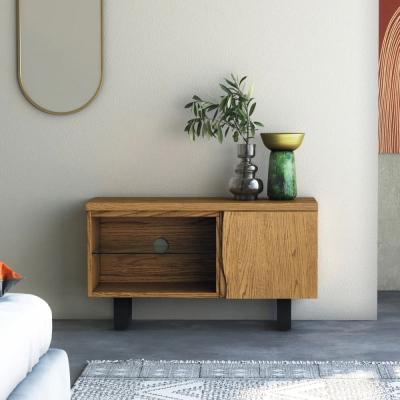 Jersey Oak Industrial Style 90cm Small Storage Tv Unit