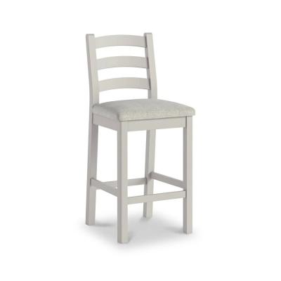 2 X Salcombe Grey Oak And Beige Fabric Ladder Back Bar Stool