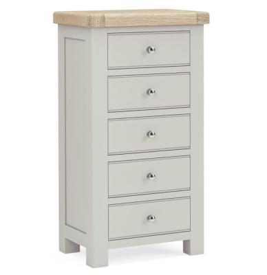 Salcombe Grey Oak 5 Drawer Tallboy Chest
