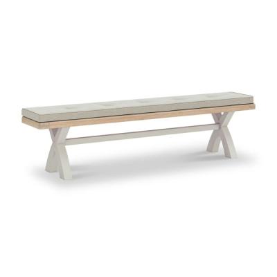 Salcombe Grey Oak And Beige Fabric Dining Bench With Cross Leg